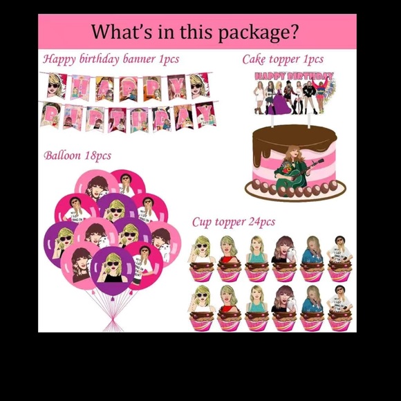 Taylor Swift Birthday Party Package! Perfect for SWIFTIES! 24 pieces! - Picture 2 of 6